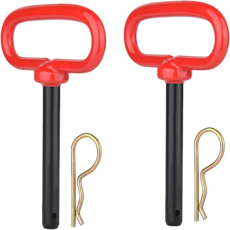 Comonc 3/8" x 4" Inch Trailer Hitch Pin and Clip Towing Hitchs Red Handle Hitch Pin Accessories for Tractors,Clevis Pin 2PCS - Image 1